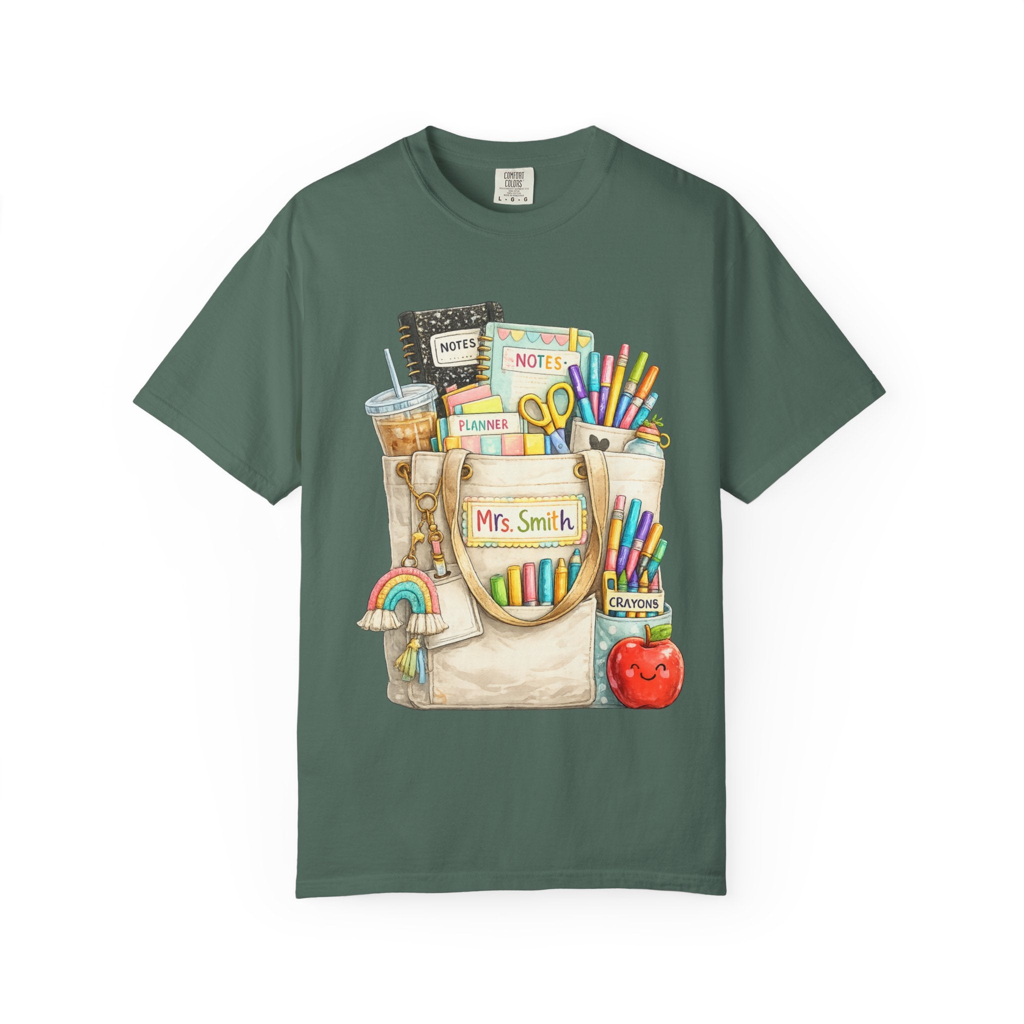Teacher Pocket Art Tote of School Supplies T-shirt | Classroom Teacher Design
