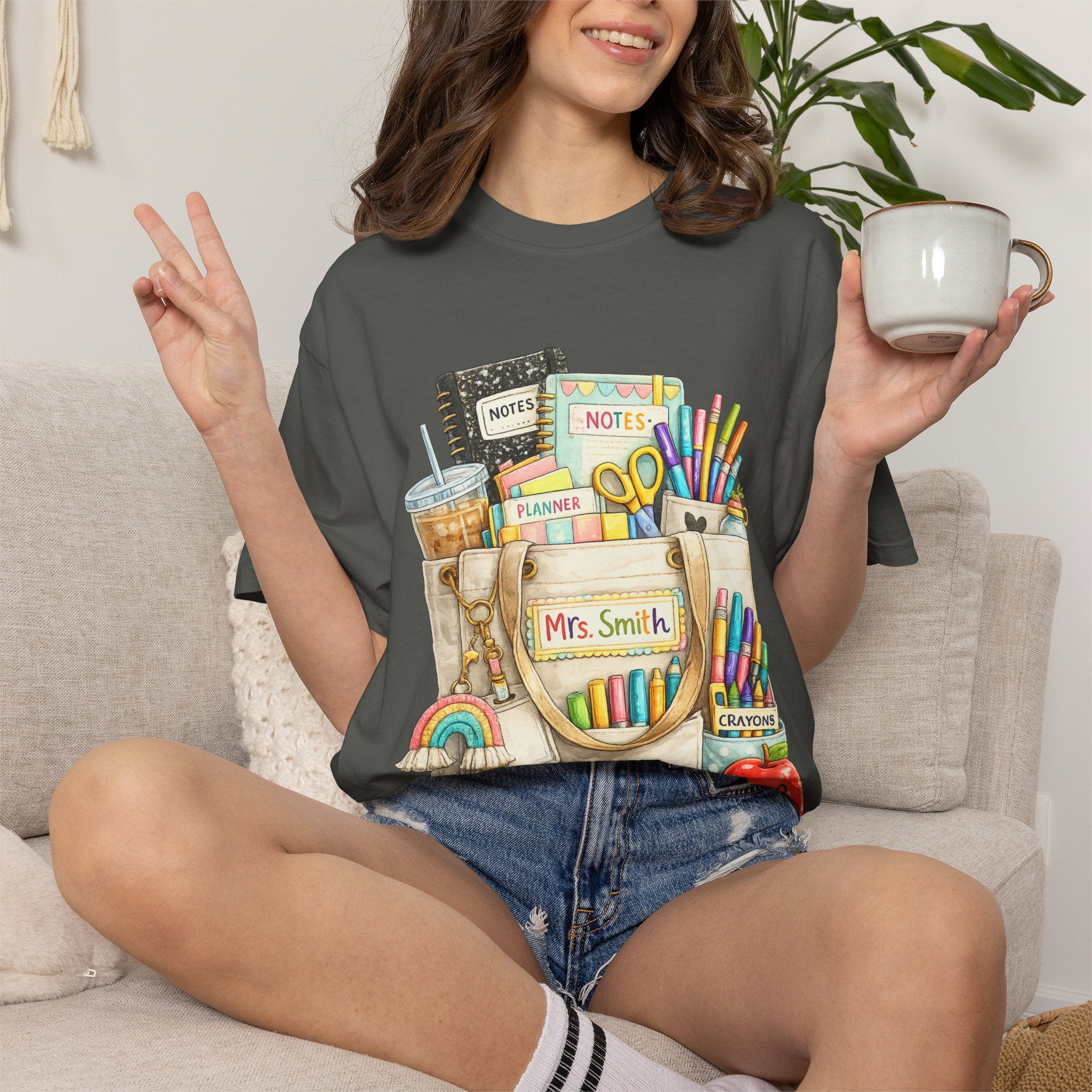 Teacher Pocket Art Tote of School Supplies T-shirt | Classroom Teacher Design
