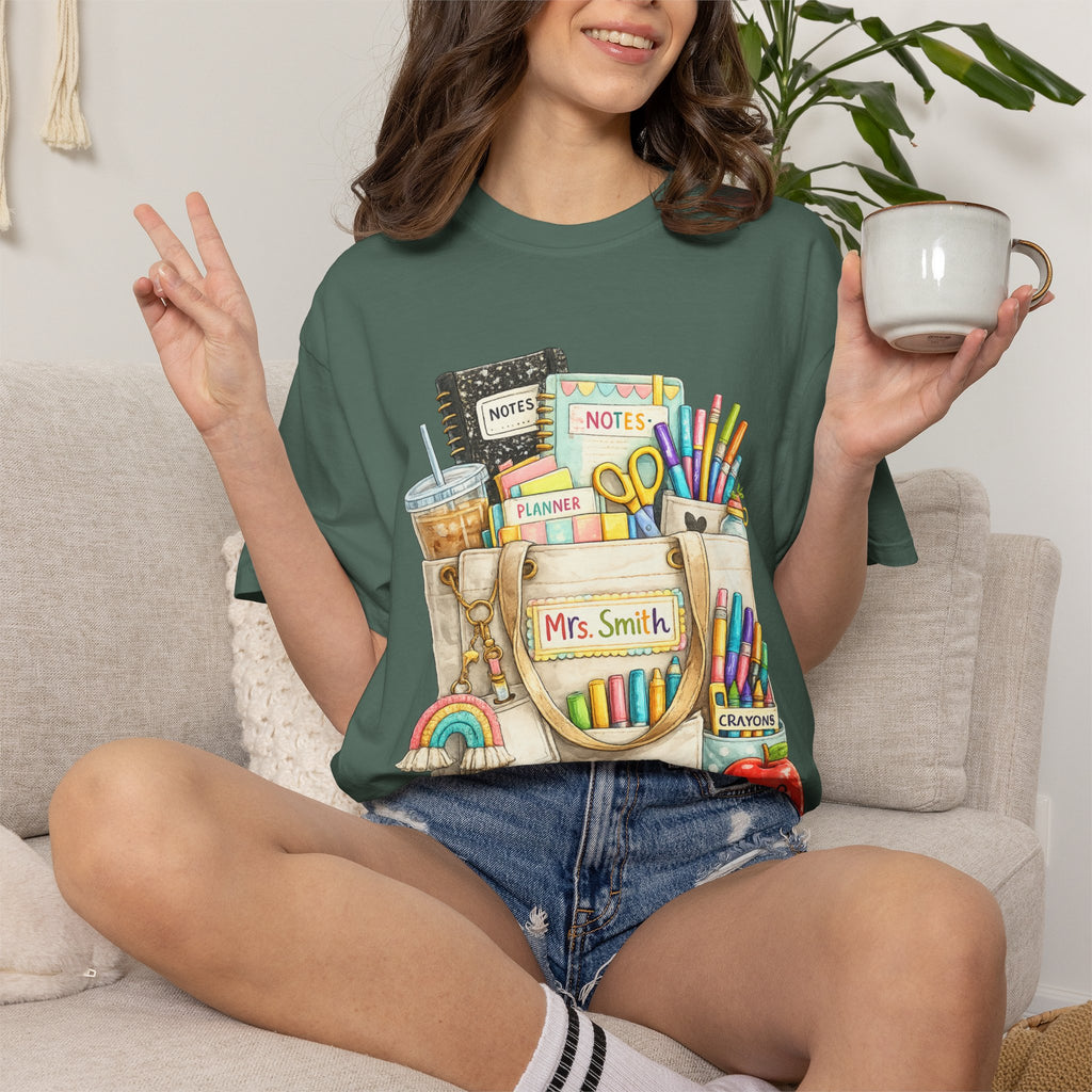 Teacher Pocket Art Tote of School Supplies T-shirt | Classroom Teacher Design