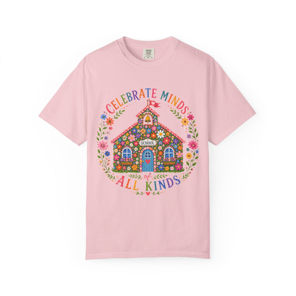 Celebrate Minds All Kinds Schoolhouse T-Shirt | Floral Kids Education Tee