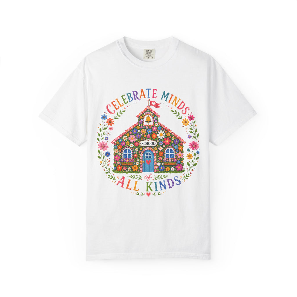Celebrate Minds All Kinds Schoolhouse T-Shirt | Floral Kids Education Tee