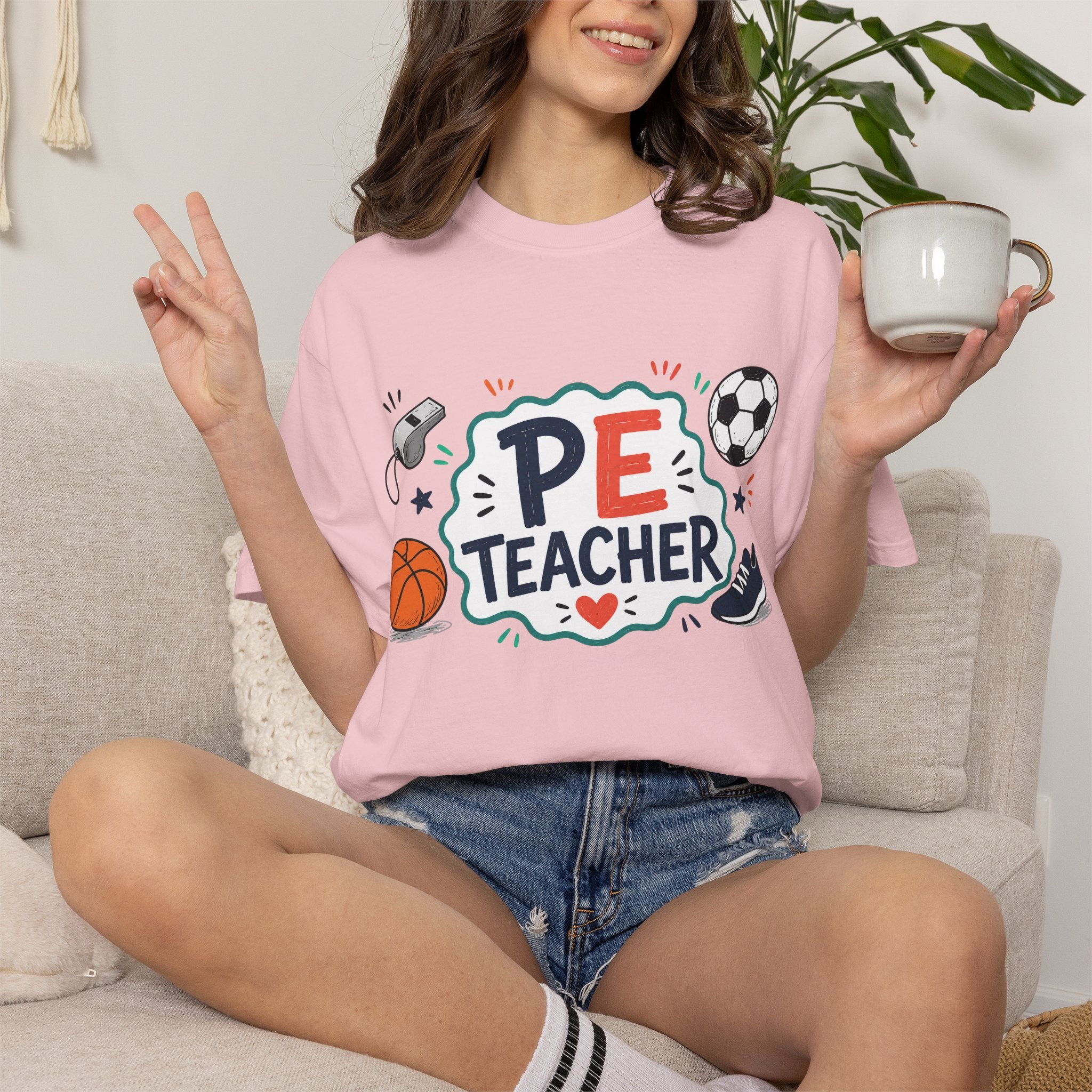 PE Teacher shirt | Physical Education design with basketball, soccer, whistle, sneaker
