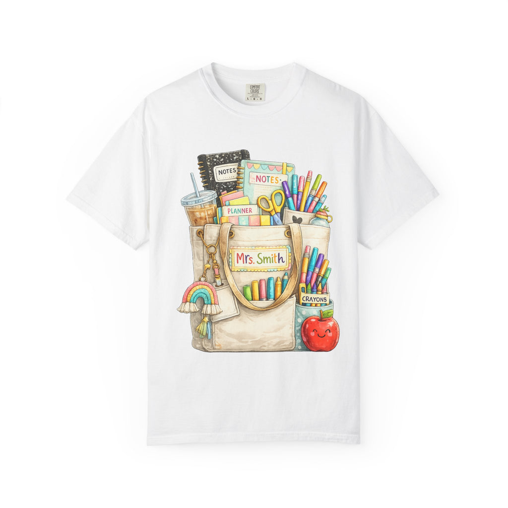 Teacher Pocket Art Tote of School Supplies T-shirt | Classroom Teacher Design