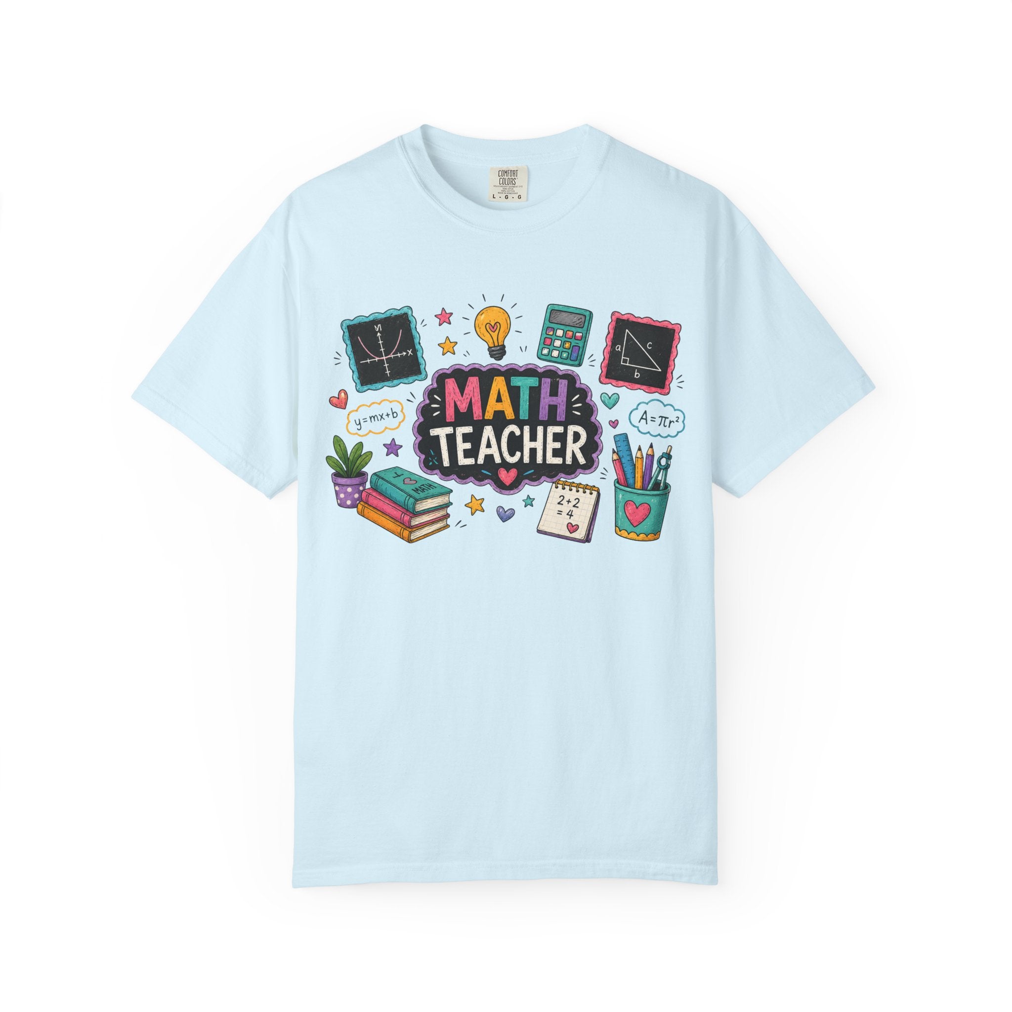 Math Teacher Graphic T-Shirt | Cute Chalkboard, Books, Calculator Design