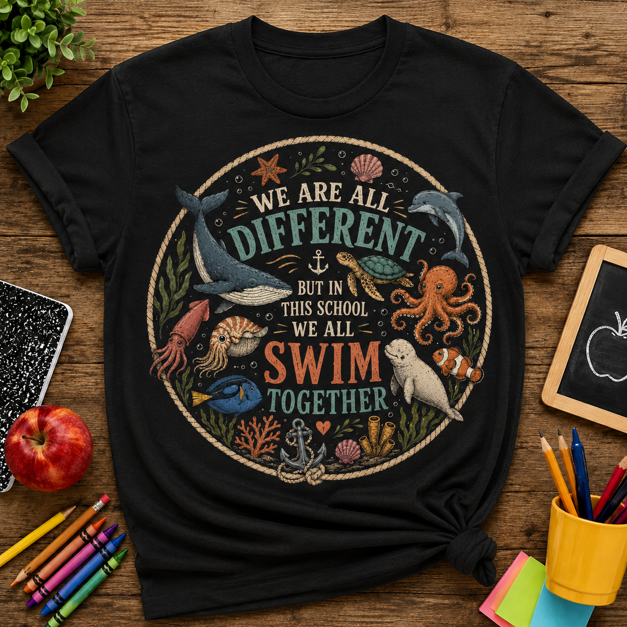 We Are All Different But In This School We All Swim Together T-Shirt | Ocean Animals
