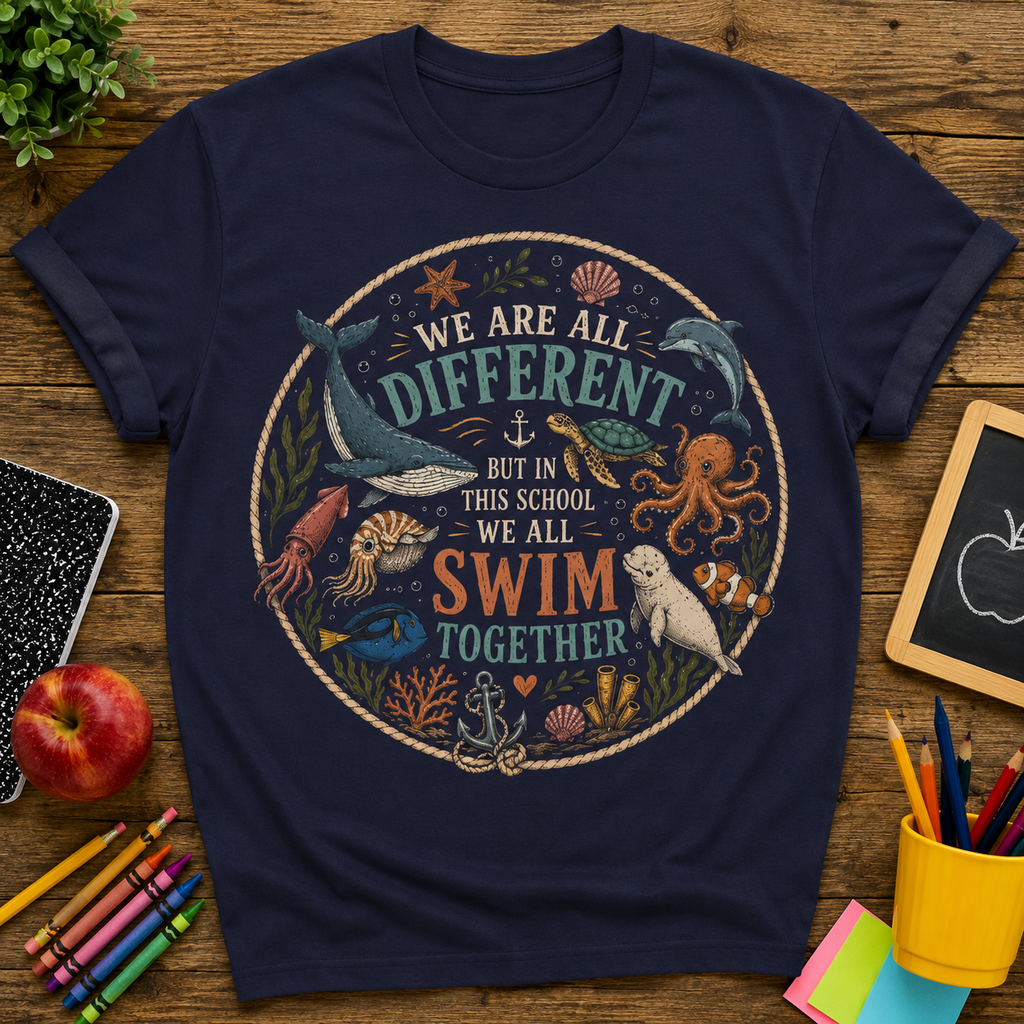 We Are All Different But In This School We All Swim Together T-Shirt | Ocean Animals
