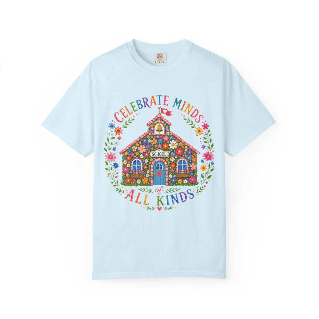 Celebrate Minds All Kinds Schoolhouse T-Shirt | Floral Kids Education Tee