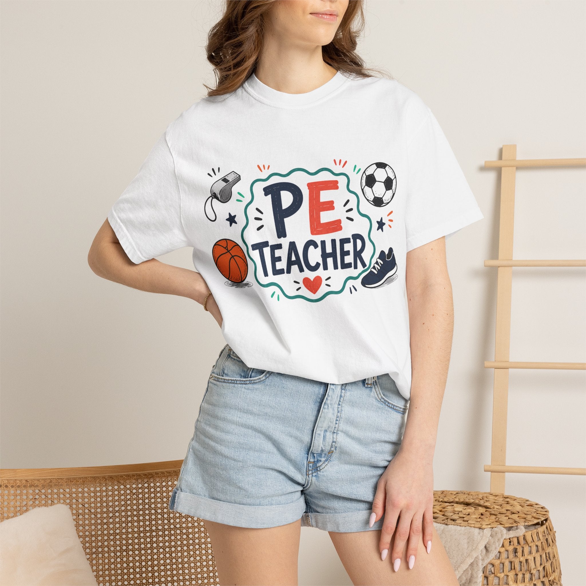 PE Teacher shirt | Physical Education design with basketball, soccer, whistle, sneaker