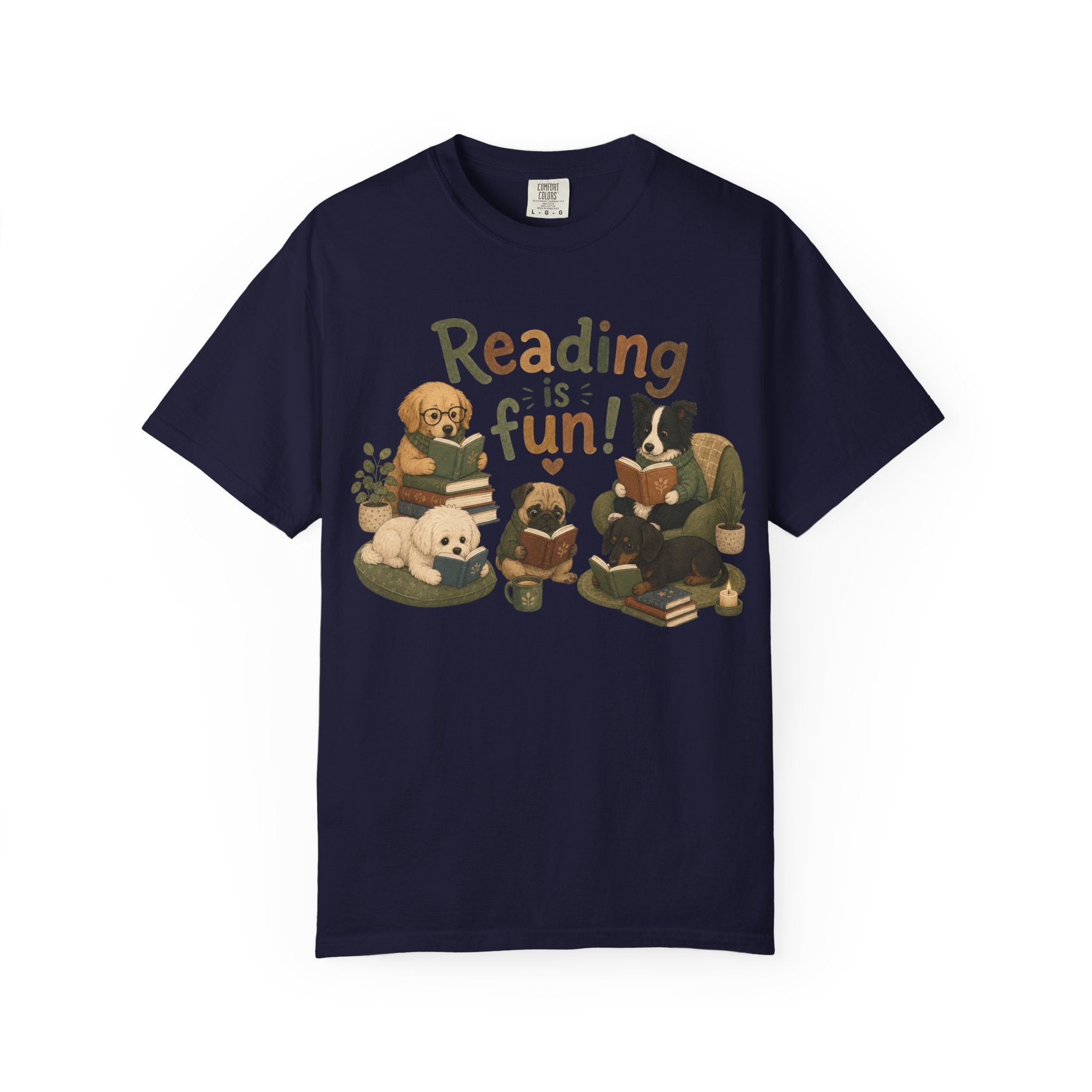 Reading Is Fun dogs reading T-Shirt | Cute Book Lover Tee