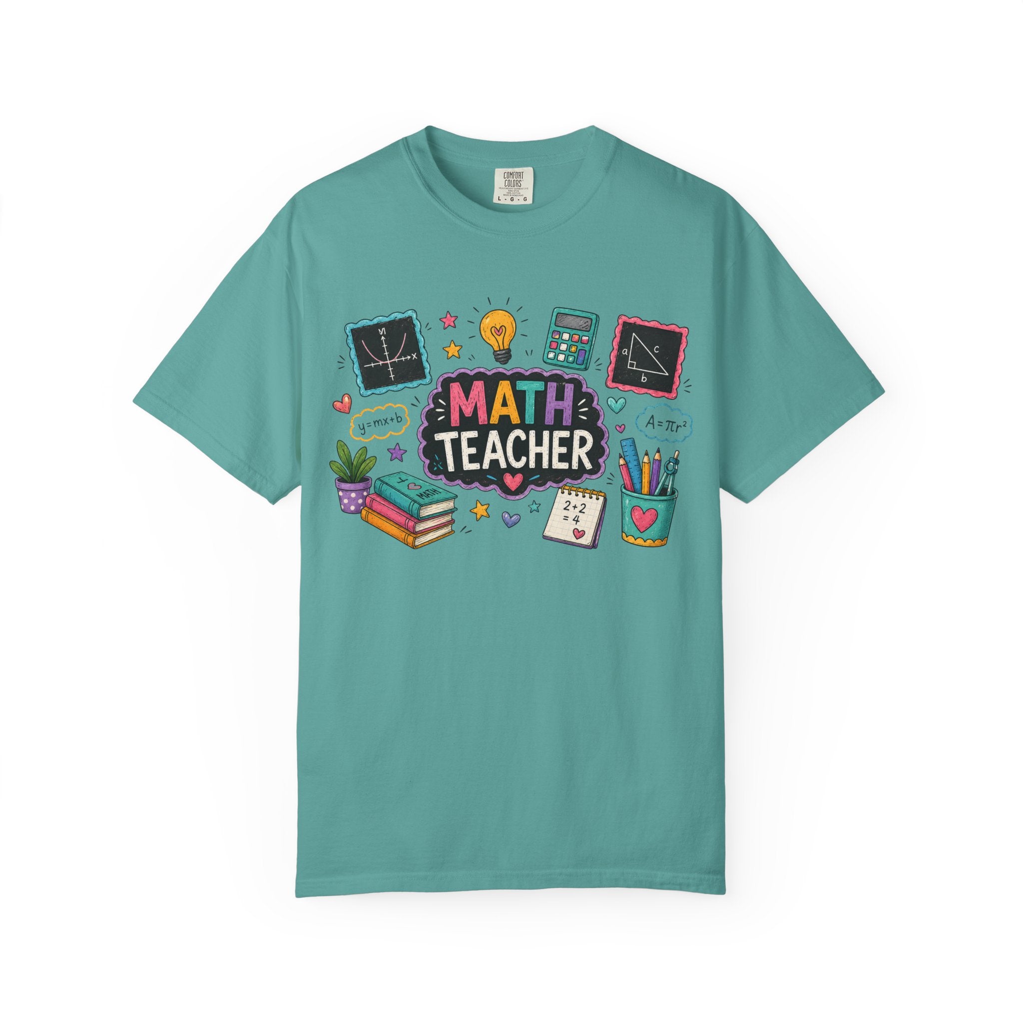 Math Teacher Graphic T-Shirt | Cute Chalkboard, Books, Calculator Design