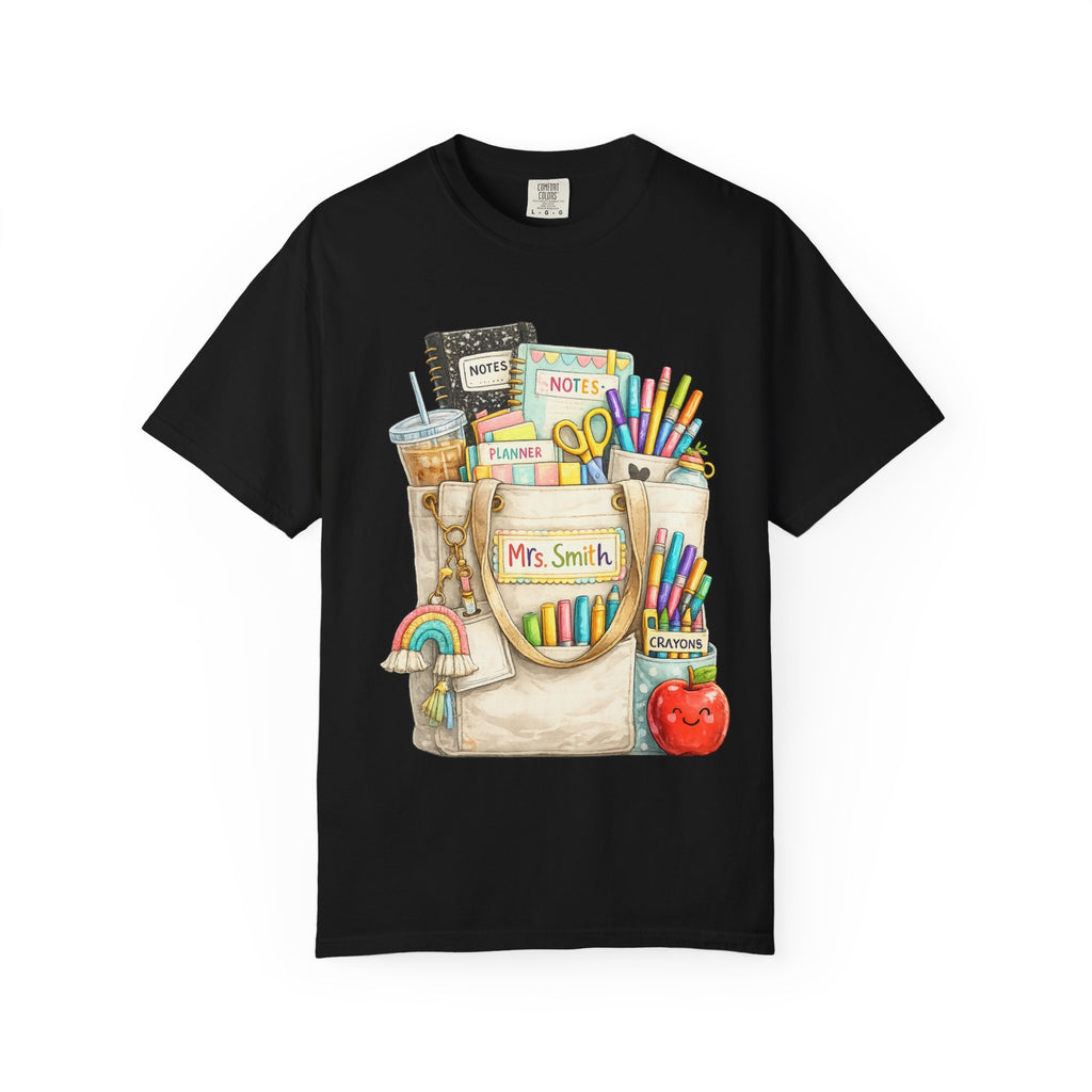 Teacher Pocket Art Tote of School Supplies T-shirt | Classroom Teacher Design