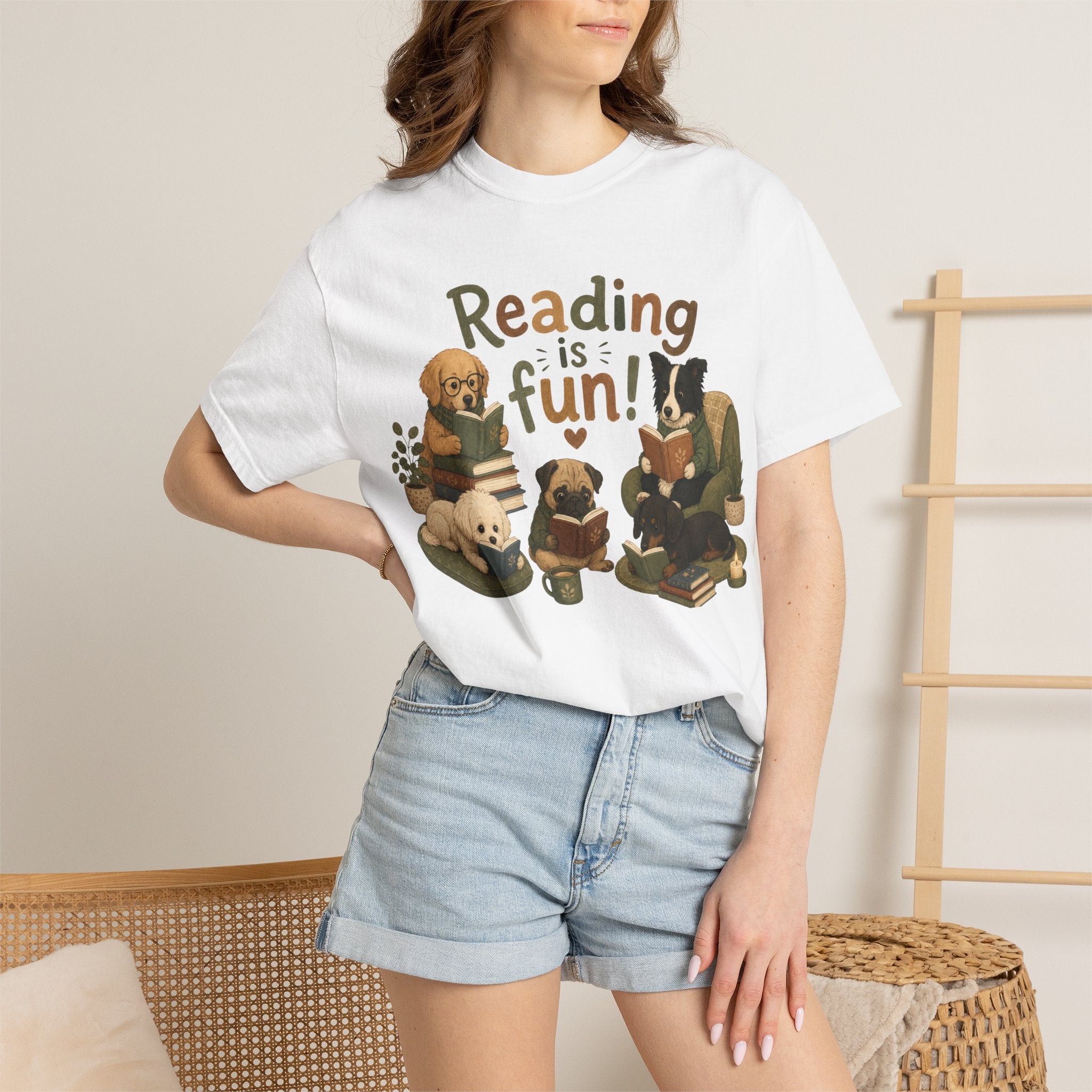 Reading Is Fun dogs reading T-Shirt | Cute Book Lover Tee