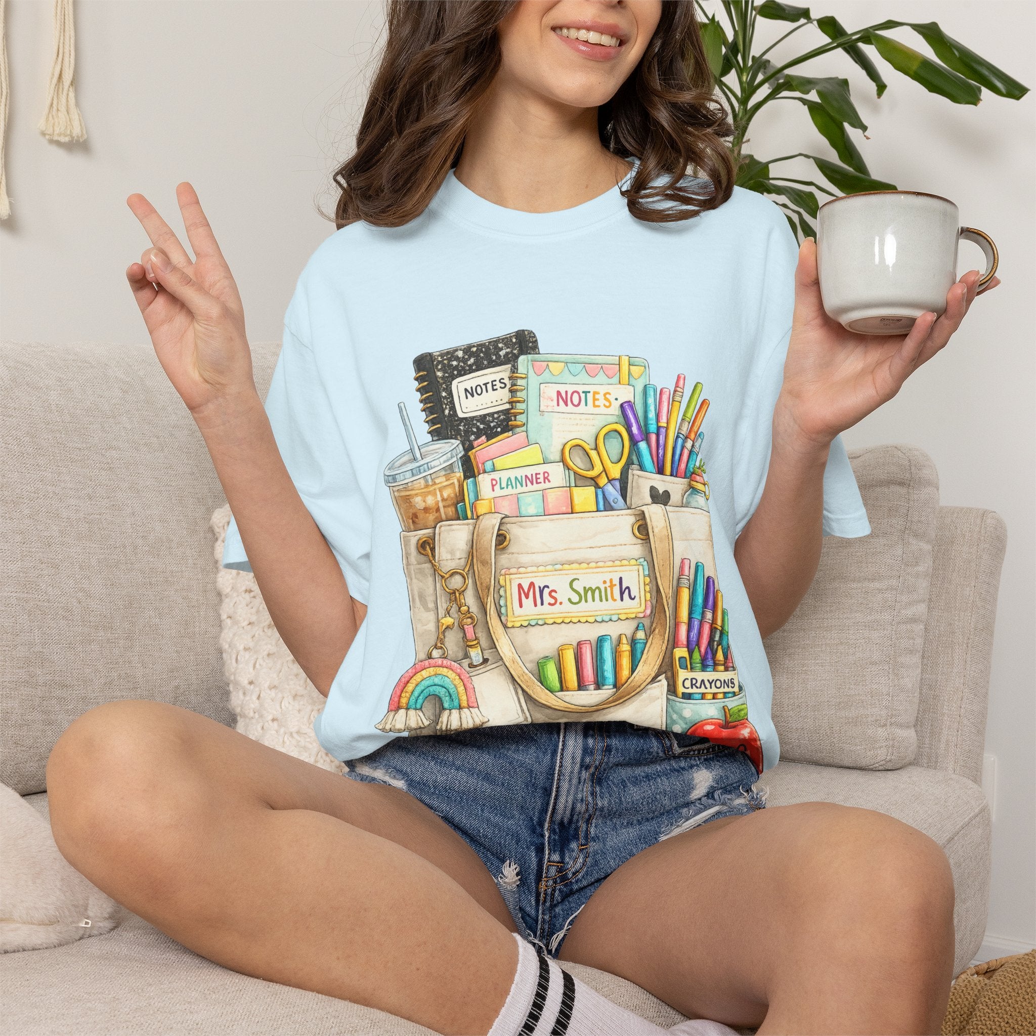 Teacher Pocket Art Tote of School Supplies T-shirt | Classroom Teacher Design