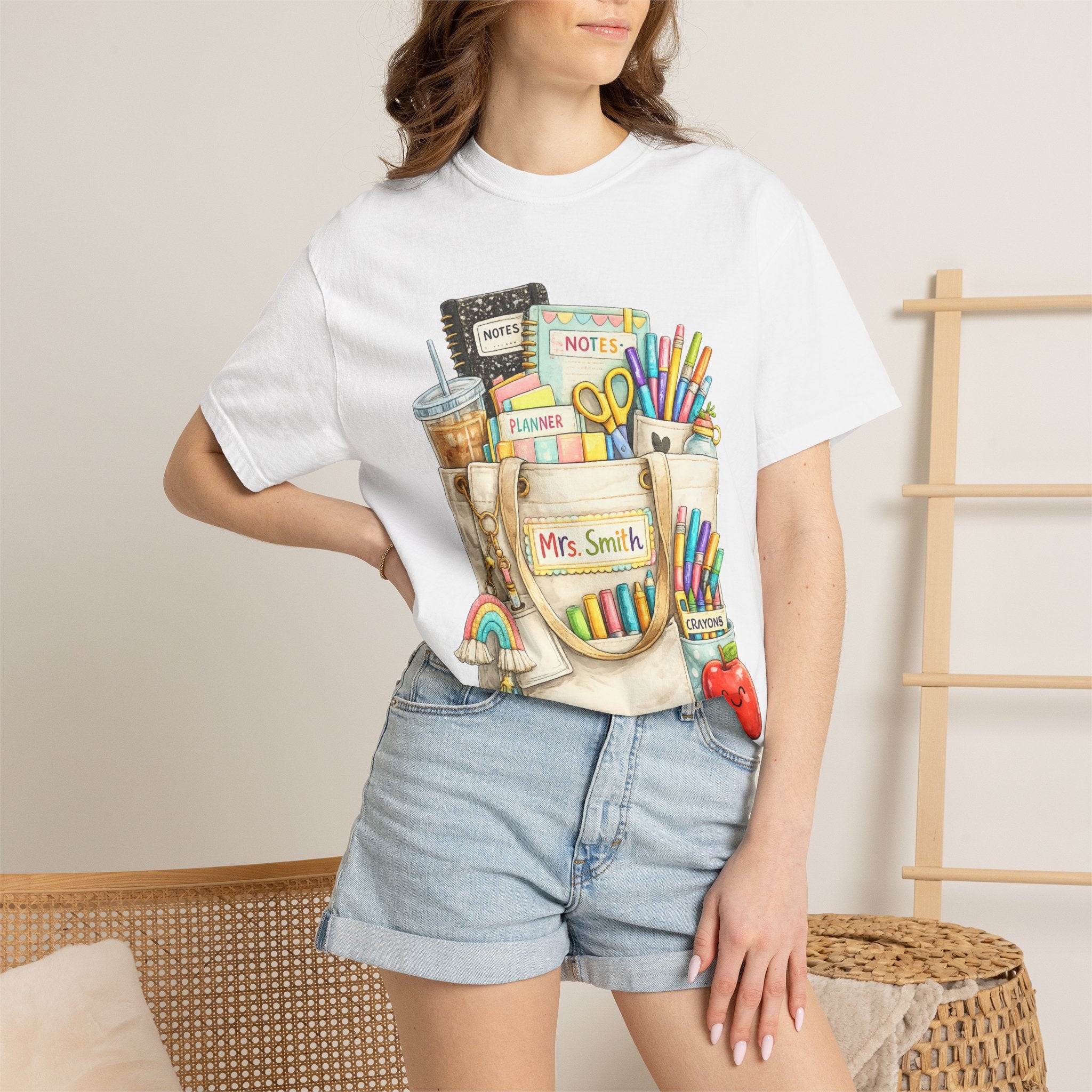 Teacher Pocket Art Tote of School Supplies T-shirt | Classroom Teacher Design