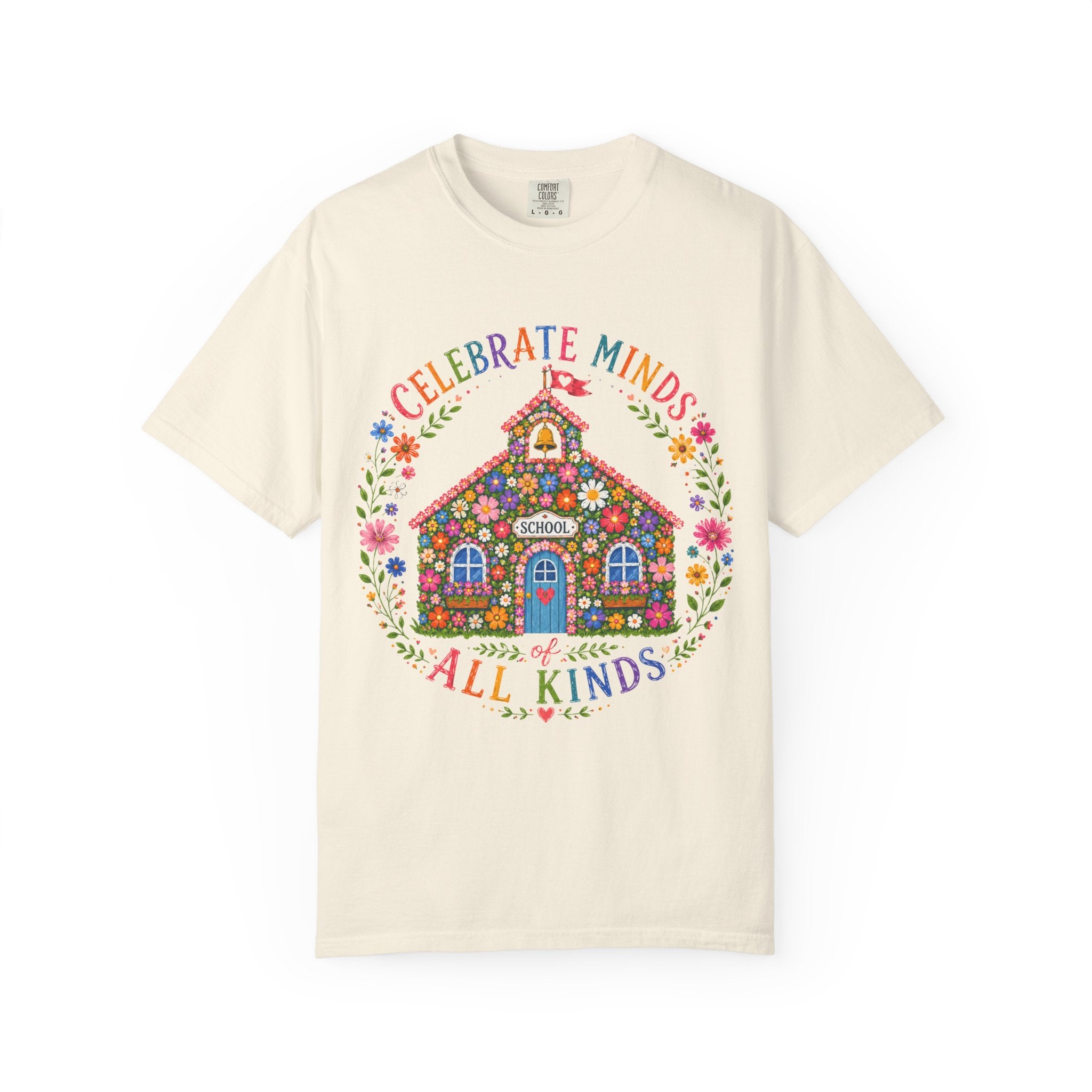 Celebrate Minds All Kinds Schoolhouse T-Shirt | Floral Kids Education Tee
